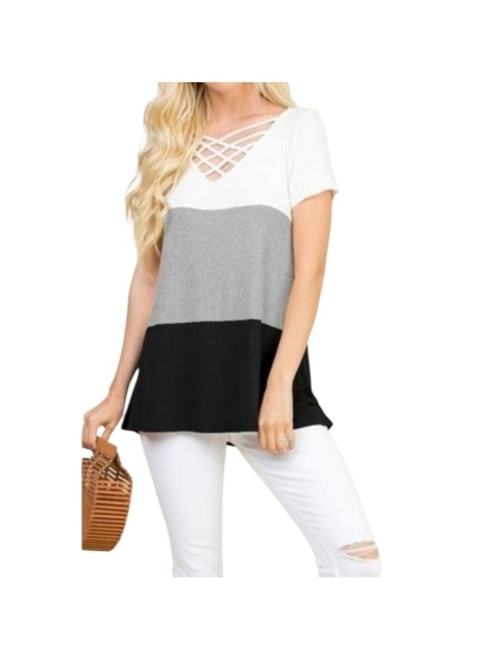 TRÏBE Short Sleeve Color Block Top Size 2X NWT